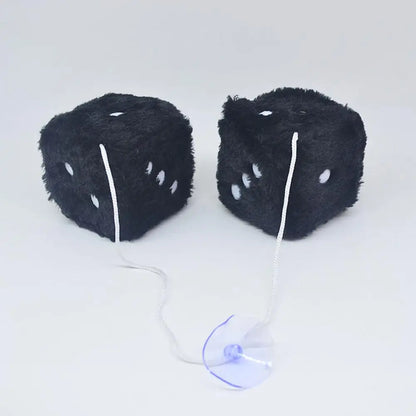 2pcs Big Long Hair Hot Stamping Dot Dice Plush Toy Cube Pendant Car Ornament Sieve Anime Car Decoration Accessories Auto Pendant