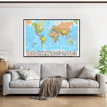 90*60cm World Map in English- Educational Map Canvas Painting Posters and Prints Wall Decoration for Office School Supplies