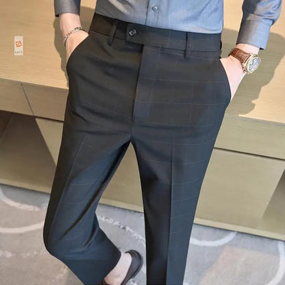 Men Plaid Wedding Dress Trousers High Quality Male Boutique Formal Wear Slim Suits Pants Men British Style Business Suit Pants