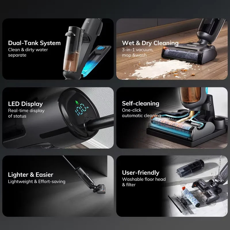 ILIFE W90 Pro Cordless Vacuum Cleaner Mop Wet & Dry, 7000Pa Suction, One Tap Self-Cleaning, Floor Washer, LED Display, Large Dual Water Tank, Upgraded W90