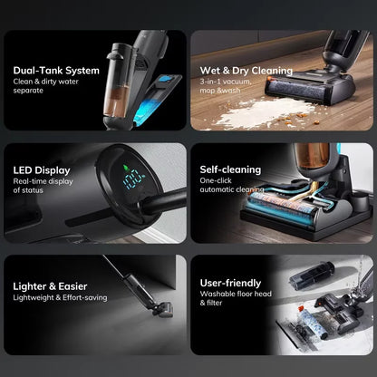 ILIFE W90 Pro Cordless Vacuum Cleaner Mop Wet & Dry, 7000Pa Suction, One Tap Self-Cleaning, Floor Washer, LED Display, Large Dual Water Tank, Upgraded W90