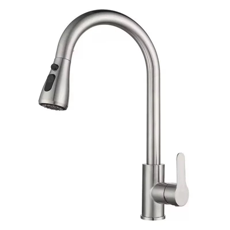 304 Stainless Steel Pull out Kitchen Faucet Deck Mounted Sink Water Tap with Mixer Stream Sprayer Head Hot Cold Taps for Kitchen