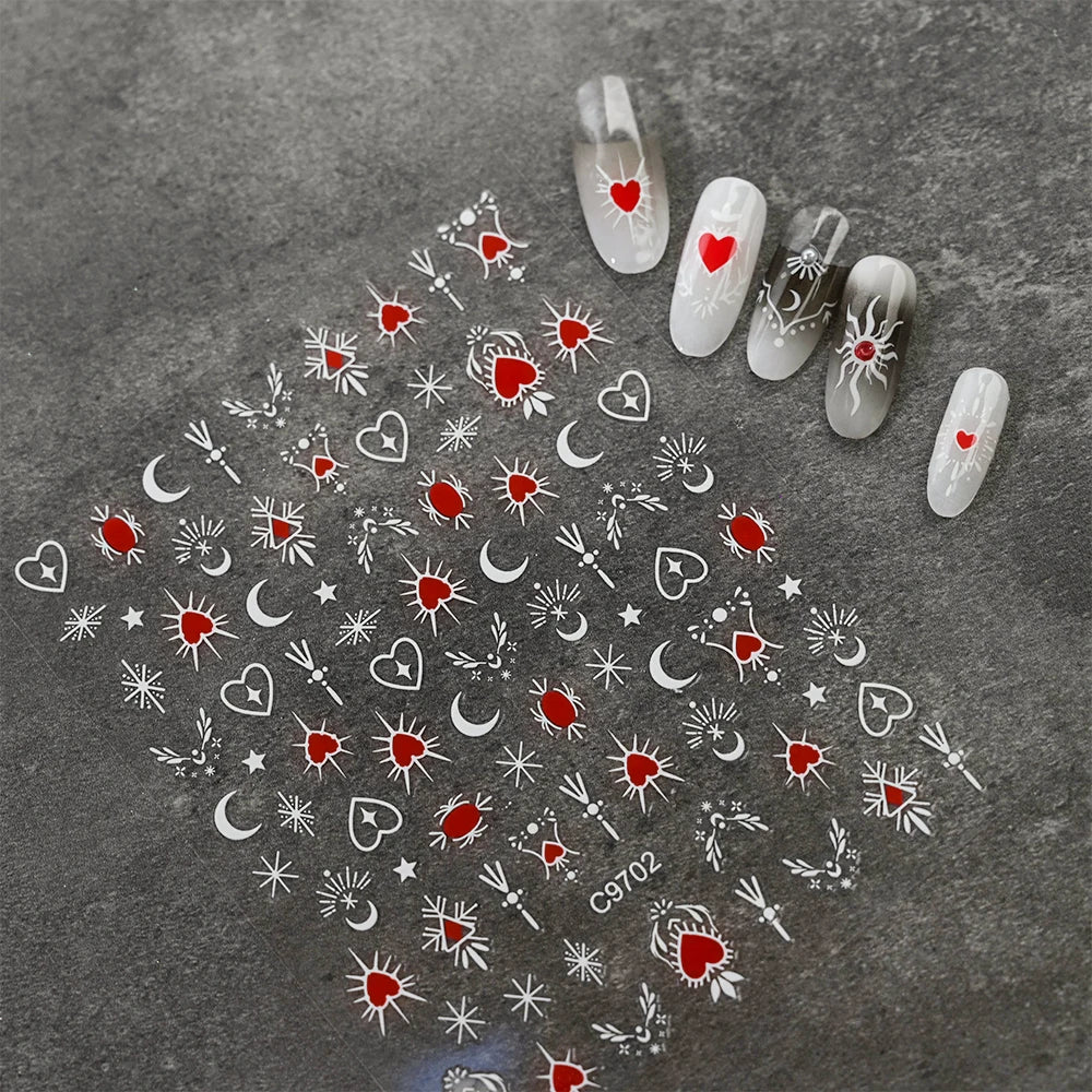 1pcs 3D Bronzing Gold Love Heart Nail Art Stickers Y2K Holographic Stars Sun Starlight DIY Nail Decals Heart Manicure Decoration