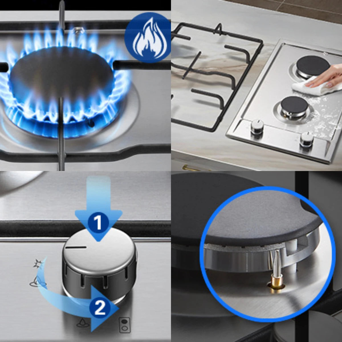 TopStrong 2/4/5 Burner 4200W Stainless Steel Auto Flame Protection Built-in for Natural Gas/Propane, Easy Clean, 30cm‌ Gas Hob