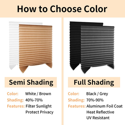 1Pc Shades Self-adhesive Half/Full Windows Nonwoven Folding Curtain Bathroom Balcony Living Room Balcony Curtains Pleated Blinds