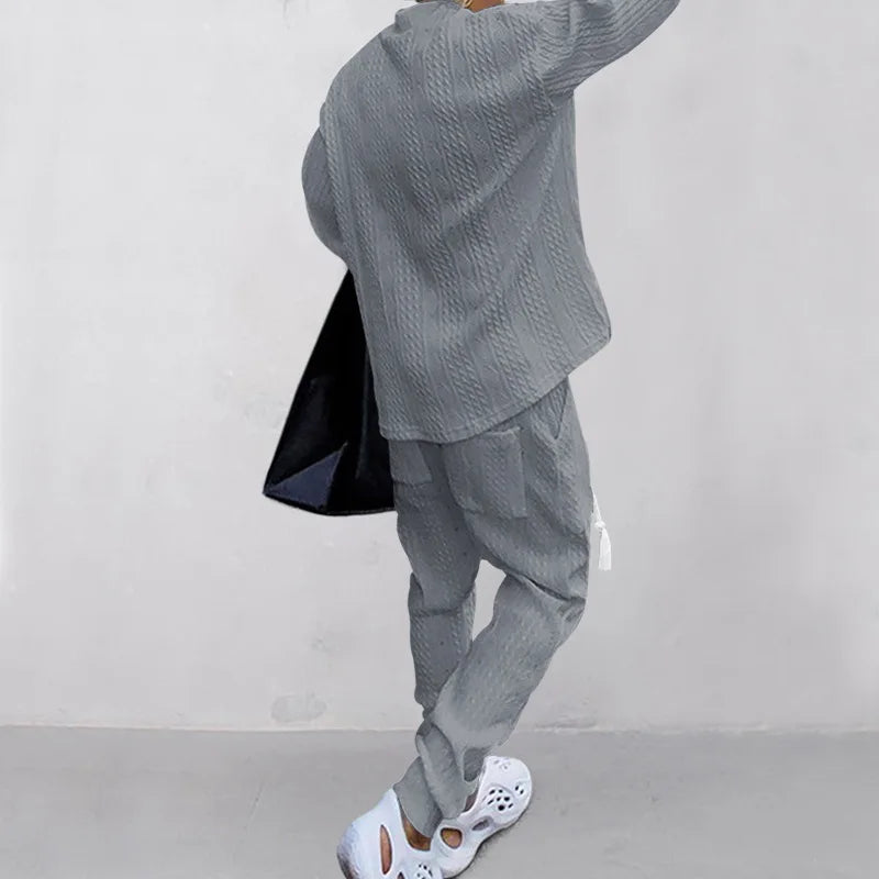 2025 Cross-border New Men's Casual Trousers V-Neck Versatile Jacquard Knitted Sweater Set