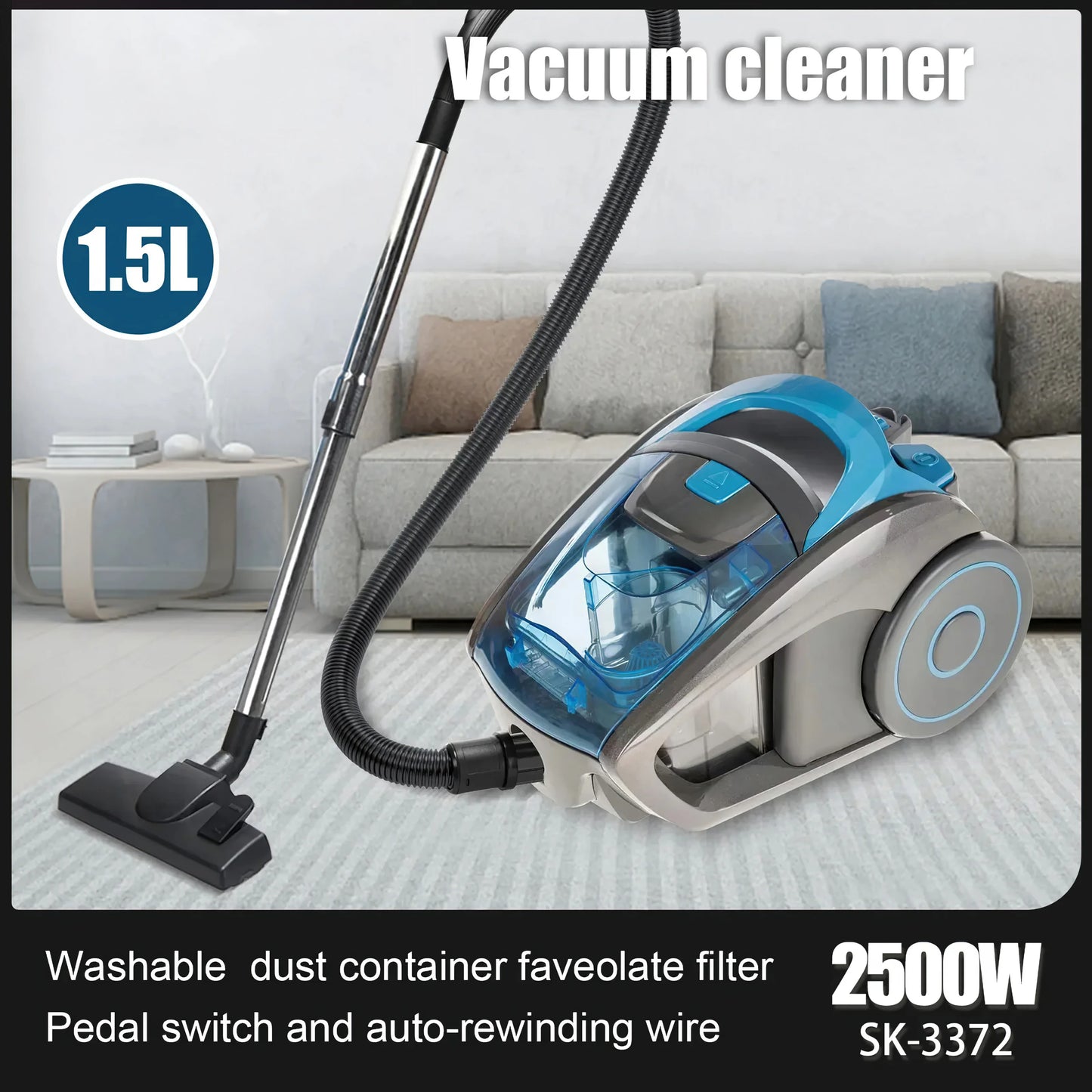 2800W Powerful Vacuum Cleaner15000PA Strong Suction for Deep Cleaning,Multi-Surface Dust/Debris Removal, Compact Design for Home