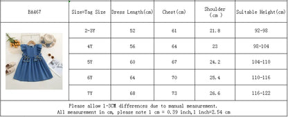 Girls Sweet Dresses Summer  Thin Denim Bow Decoration Flying Sleeve Dress Cute Kids Clothes
