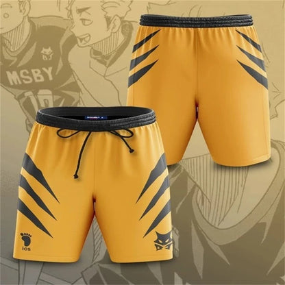 Summer Vacation Men's Cartoon Anime Haikyuu Print Drawstring Waist Board Shorts Fashion 3D Print Breathable Kids Street Shorts