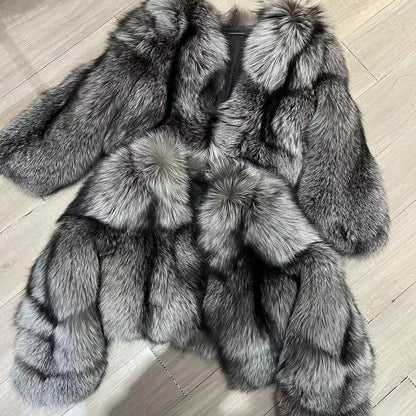 YOLOAgain Women's Natural Fox Fur Jacket 2025 Winter Warm Luxury Real Fox Fur Coat