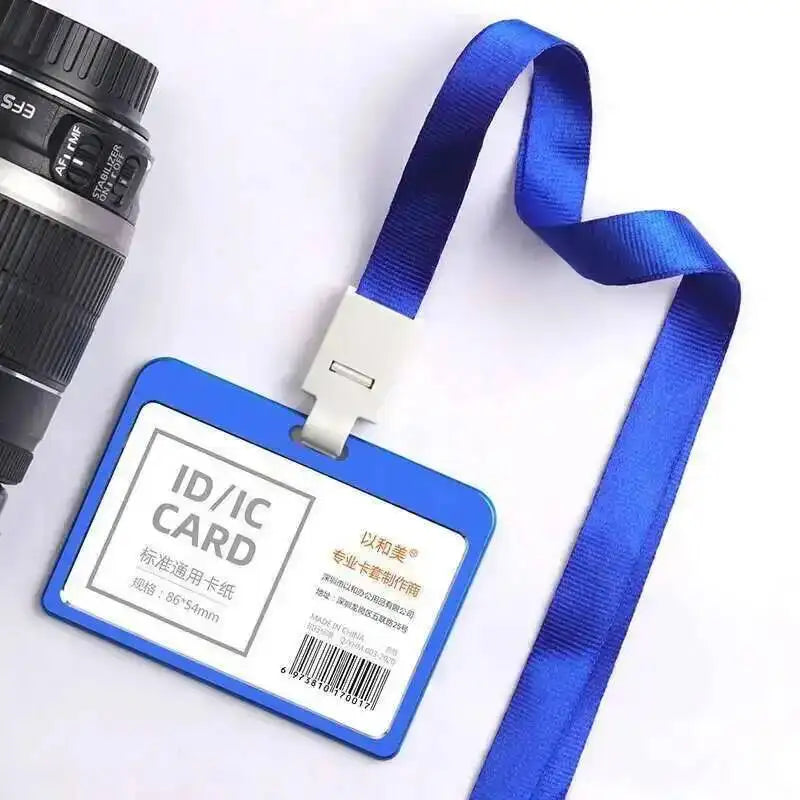 Office Supplies Luxury Metal Material Business Card Holder Credit Id Card Badge Holder With Exquisite Lanyard Custom
