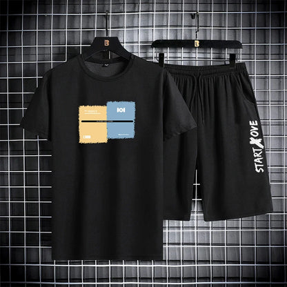 Trendy Suits for Men Men's Summer Shorts Set Gym Outfit Student Short Sleeve Tee 2 Piece Set Tracksuits Men Casual Men Clothing