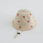 Boys Cute Sun Bucket Cap 48-50cm Spring Summer New Girl Fisherman Hat with Strawberry Embroidery Fashion Kids Toddler Outfit Cap