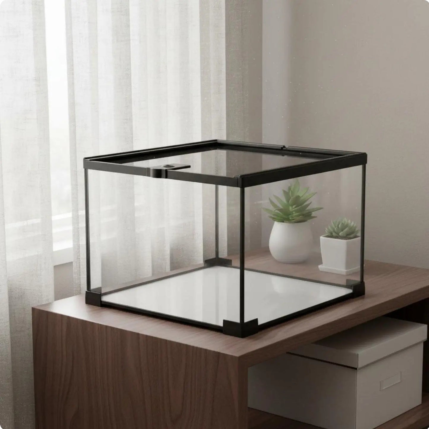 Stackable Reptile Terrarium Glass Cage Secure Mesh Lid with Heat Lamp Holder for Small Pets Display