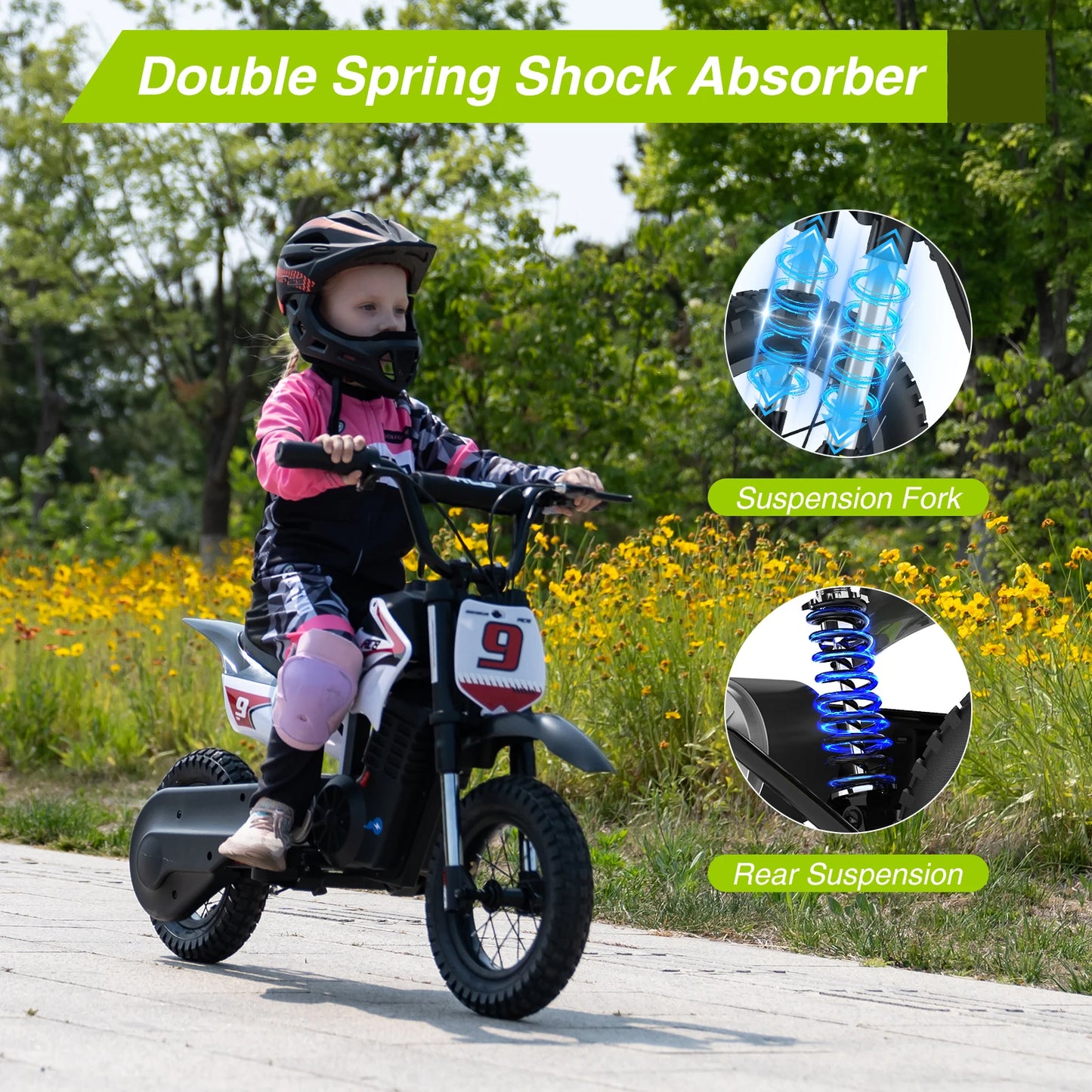 RCB KIDS Kids Electric Motorcycle R9X PRO 350W 36V Ride-On Toy, 3 Speed 25km/h, 16km Range, LED Light, Rechargeable, 6+, Max 80kg