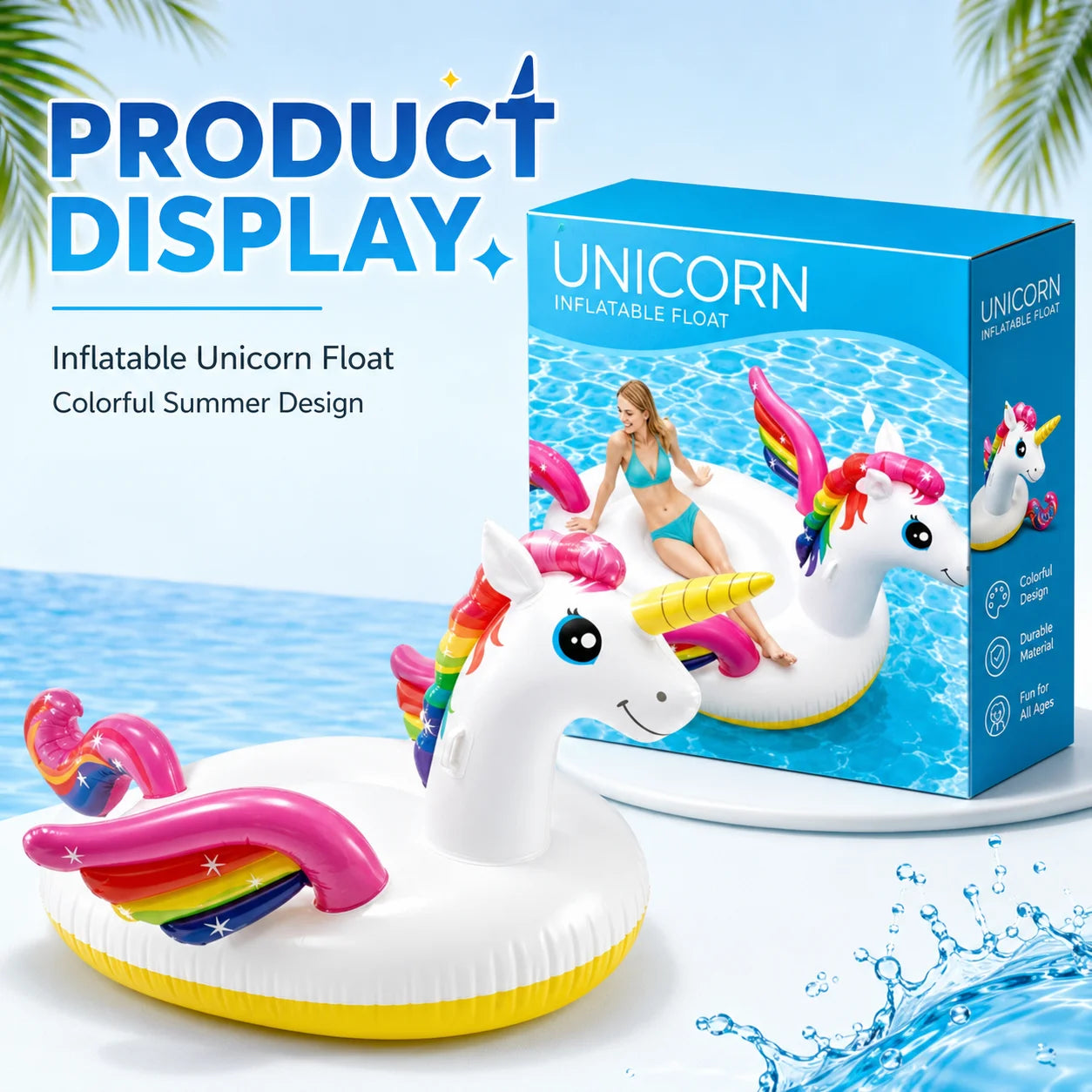 INTEX Mega Unicorn Inflatable Pool Float Large Ride-On Swimming Island Rainbow Unicorn Water Lounger for Adults Summer Pool Party