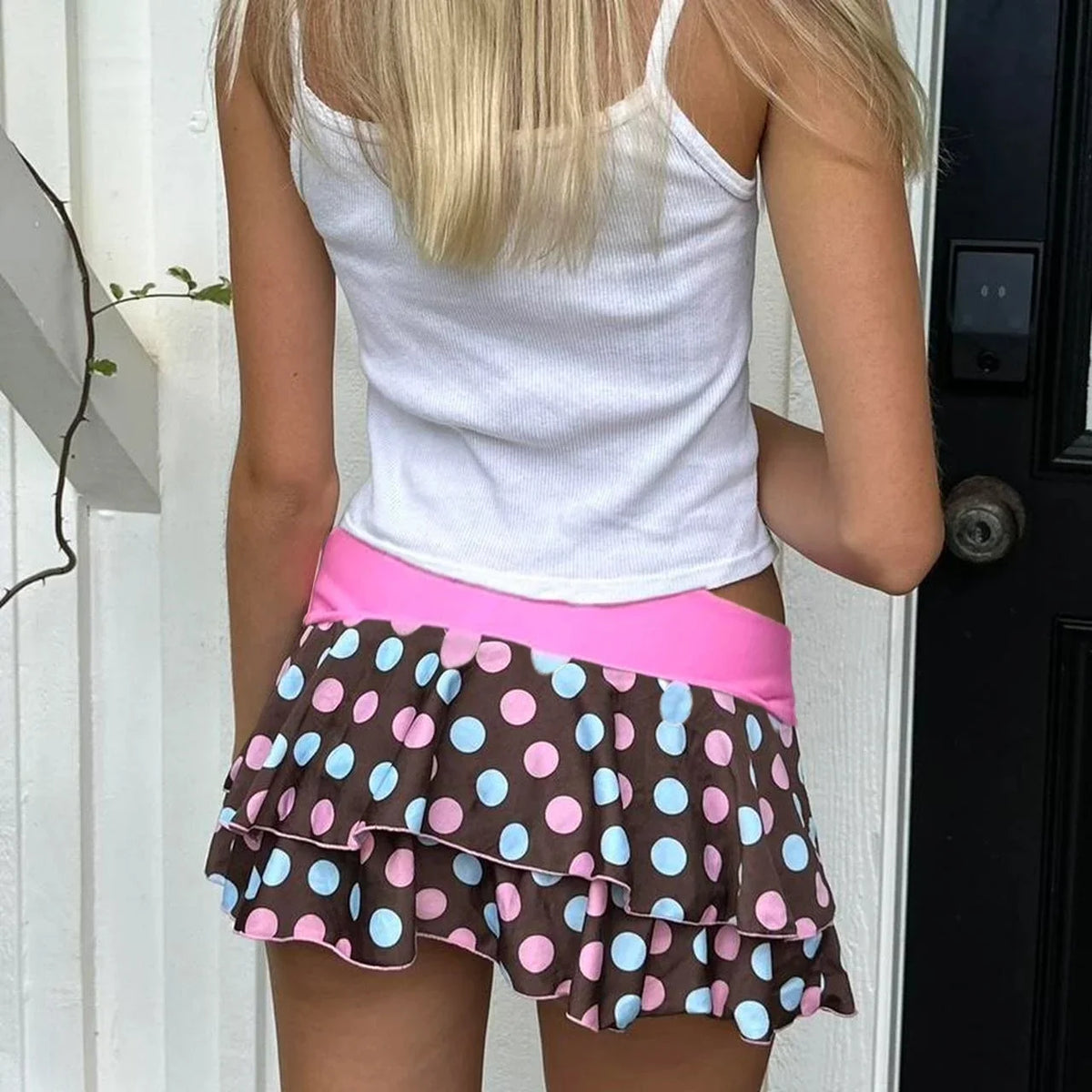 Preppy Style Chic Dots Print Mini Skirts Harajuku Cute Korean Bottoms for Women Fashion Kawaii Low Waist Layered Mini Skirts
