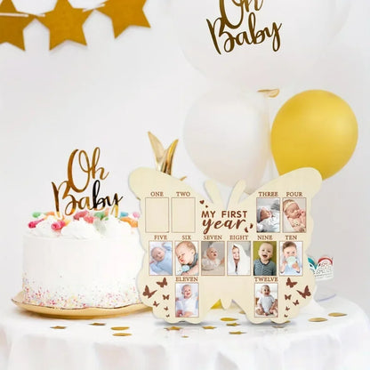 Wooden Baby’s First Year Picture Frame My First Year Butterfly Photo Frame 12 Month Milestone Board Baby Keepsake Frame