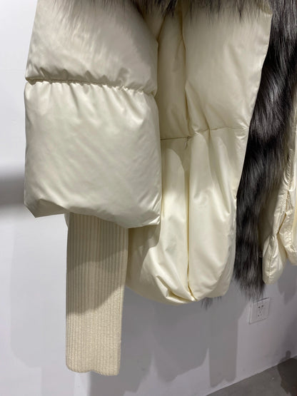 2024 Winter Women Warm Coat Oversized Real Fox Fur Collar Thick Luxury Outerwear New Fashion 90% Goose Down Jacket