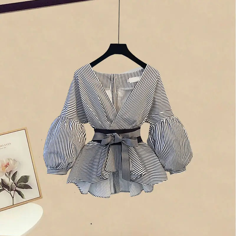 2026 Korean Style Long Sleeve T-shirt Tops High Waist Skirt Two-piece Elegant Women's Skirt Suit Casual Outfits