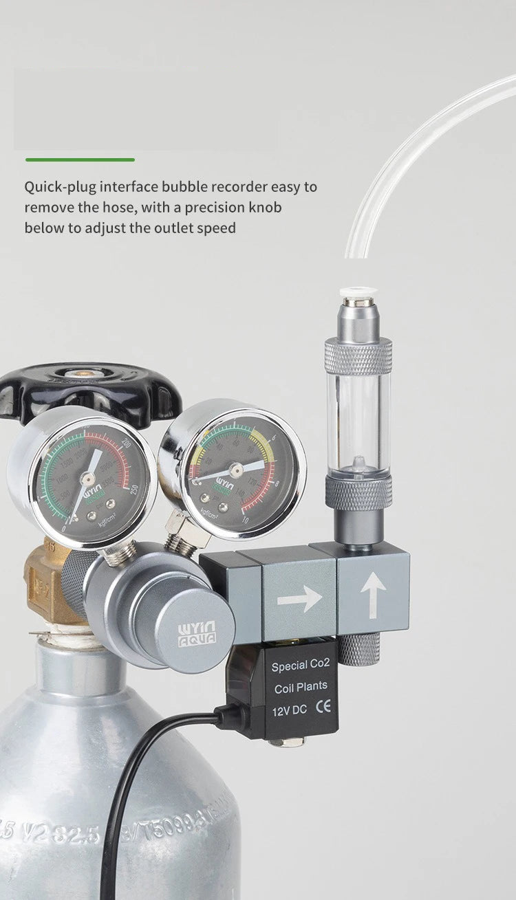Aquarium CO2 Regulator Dual Meter Solenoid Valve Quick Plug Foam Recorder Control System Fish Tank CO2 Pressure Reducing Valve