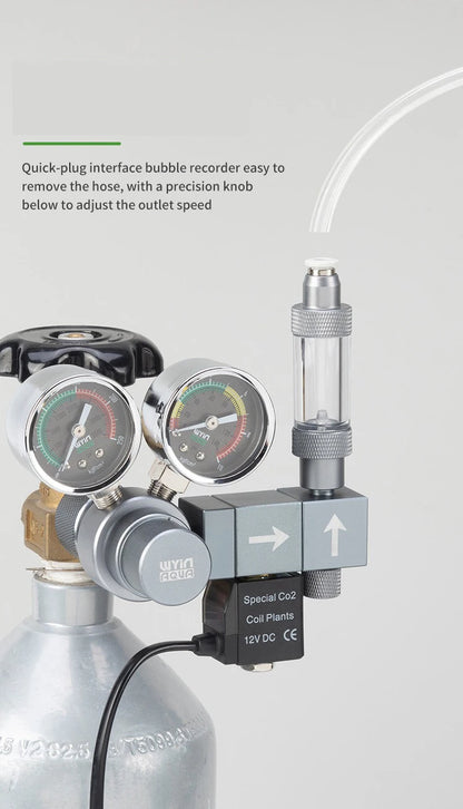 Aquarium CO2 Regulator Dual Meter Solenoid Valve Quick Plug Foam Recorder Control System Fish Tank CO2 Pressure Reducing Valve