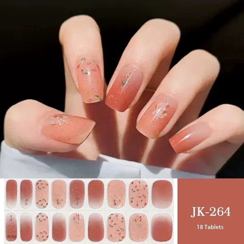 16/18/20Tips Semi-Cured Gel Nail Strips Adhesive Full Cover Stickers for Nails UV Lamp Need Press On Nails Fashion Manicure