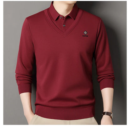 Men's Fleece Lined Sweater Polo Collar Pullover Tops Fashion Business Causal Pullovers Korean Slim Fit Thick Winter Clothes