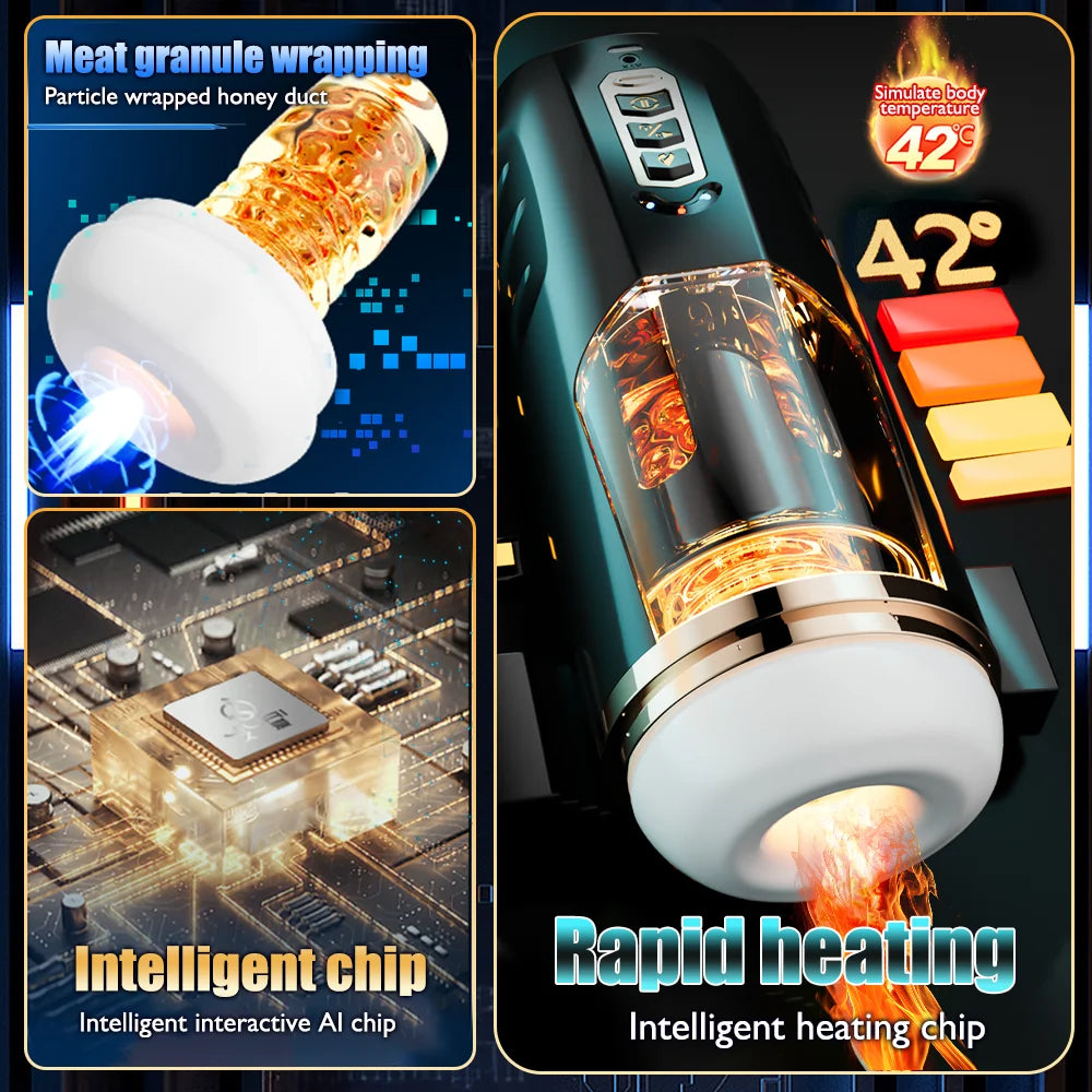 Automatic Male Masturbator Telescopic Vibrator Heating Sexy Voice Suction Cup Electric Pocket Pussy Sex Toys For Men
