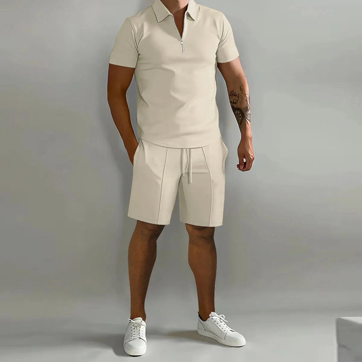 Cross border Amazon Men's Set 2025 Autumn New Men's Polo Casual Loose Short sleeved Shorts Sports Set