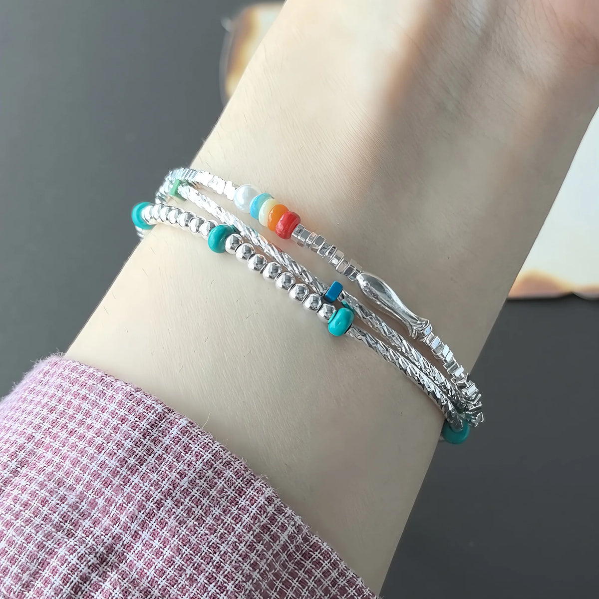 VENTFILLE 925 Sterling Silver Line Extremely Fine Bracelet for Women Love Haert Bead Korean Ins Sweet Jewelry Gift Dropshipping