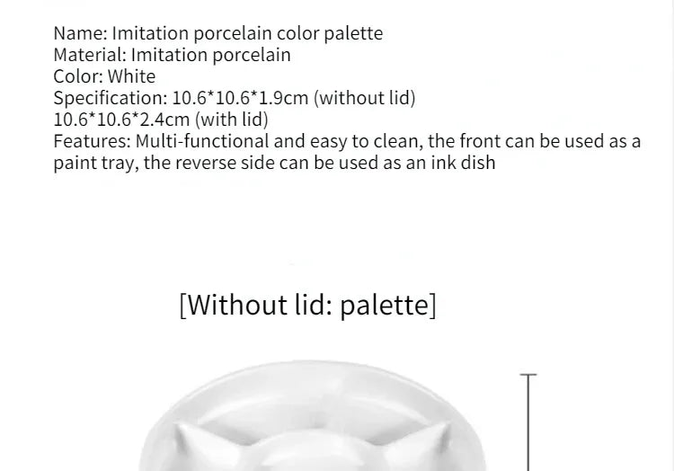 Imitation Porcelain Round Palette with Lid Acrylic Watercolor Painting Multifunctional White Paint Tray Artist Supplies