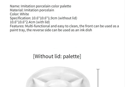 Imitation Porcelain Round Palette with Lid Acrylic Watercolor Painting Multifunctional White Paint Tray Artist Supplies