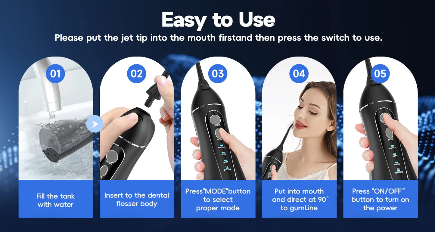 Water Floss Portable Cordless F18 Water Flosser 3 Cleaning Modes Waterproof Rechargeable Water Cleaner 4 Nozzles Clean Gums