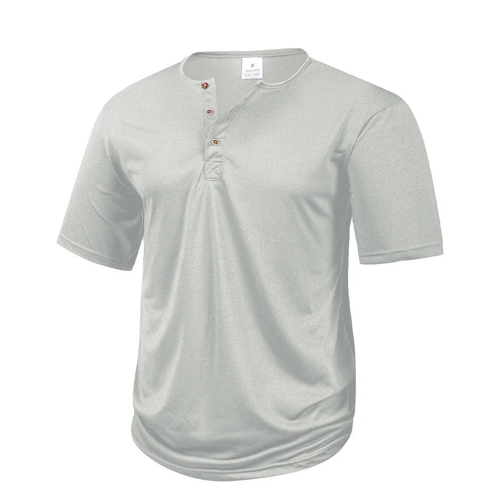 Men's Casual  Henry T Shirt Summer Brown Button Solid Color Polo Short Sleeve Breathable Comfortable Sports Loose T-shirt