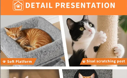 Garvee 2-in-1 Wooden Cat Tree with Hidden Litter Box Enclosure, Multi-Level Cat Tower with Scratching Posts, Cat Condo, Platforms & Hammock, Indoor Cat Washroom Furniture, Brown