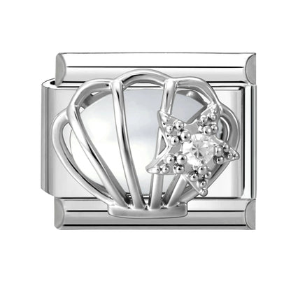 Wholeasle Shiny Zircon Shell Love Heart Devil Eyes Italian Charm Links Fit 9mm Stainless Steel Bracelet Women Jewelry DIY Making