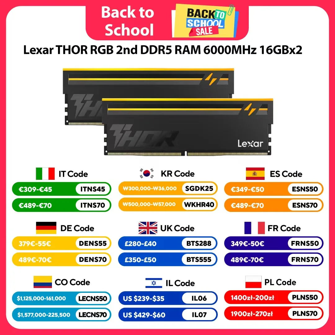 Lexar THOR RGB 2nd DDR5 RAM 6000MHz 16GBx2 CL38 1.35V Micron DRAM Chip Gaming Desktop Memory Overclocking Intel XMP 3.0 AMD EXPO