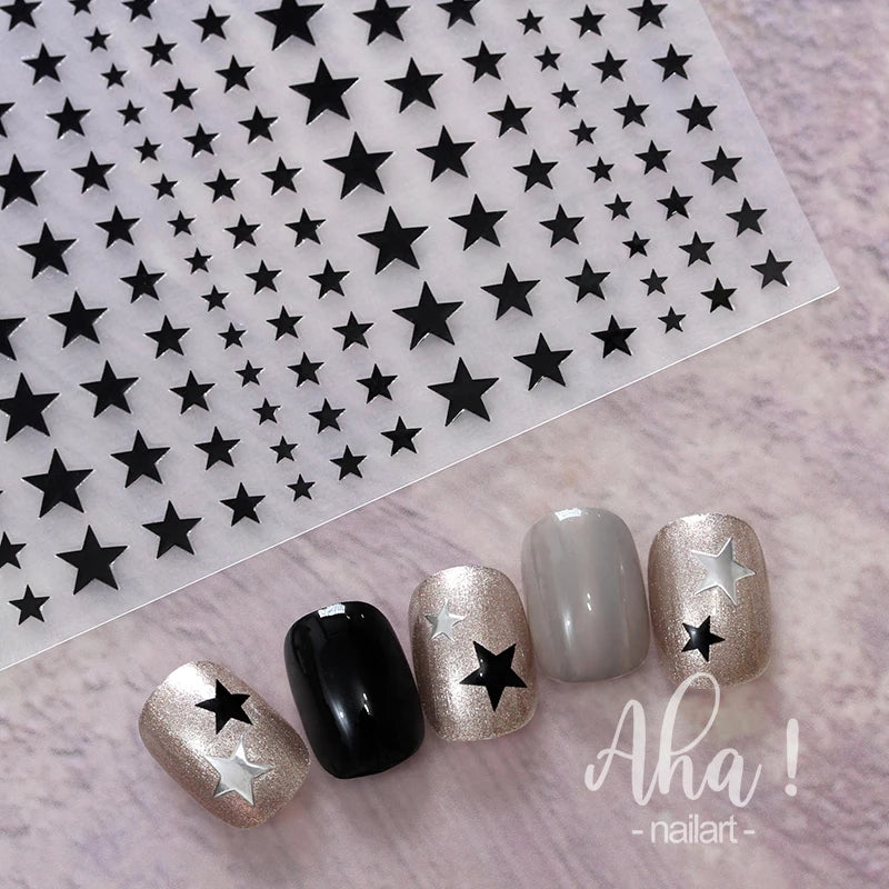 1pc Sliver Gold Star Nail Art Stickers Y2K Charms Self-Adhesive Sliders Laser White Chrome Gel Polish Decals Kawaii Accesories