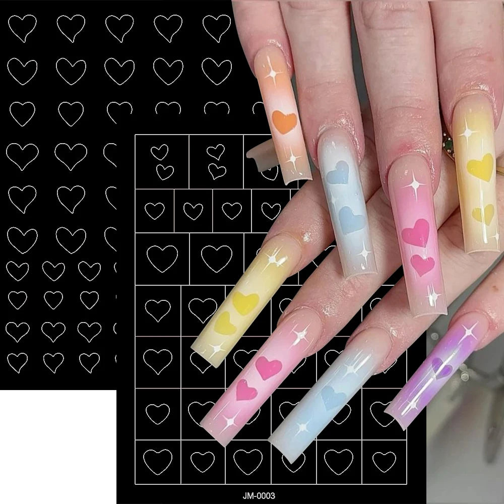 24-Design Airbrush Stencil Nail Stickers 1Pcs Butterfly/Heart/French Line Nail Decal Adhesived DIY Nail Template Airbrush Slider