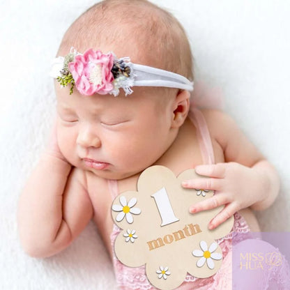 HUA HUA Wooden Baby Monthly Milestone Cards Flowers Double Sides Number Month Girls Boys Newborn Photography Props Accessories
