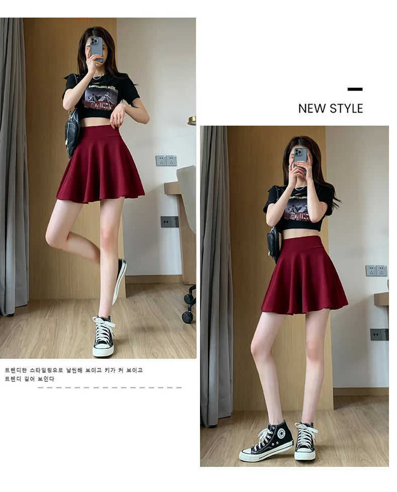 Summer Basic Skirts Women Shorts Mini Elastic Pleated Skirts High Waist Bubble Sun Skirts School Girl Uniform Lined Safety Pants