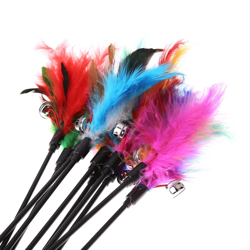 5pcs/set Interactive Funny Cat Stick Colorful Feather Cat Game Wand Exquisite Portable Creative Fashion Novelty Pet Cat Supplies