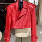 YOLOAgain Wide Shoulder Real Leather Jacket Women Oversized Genuine Leather Cropped Jacket