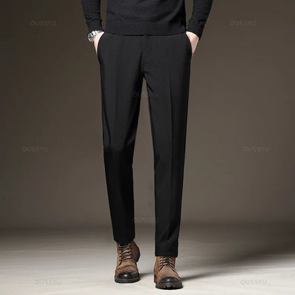Autumn Winter Men‘s Suit Pants Slim Business Office Elastic Waist Black Grey Classic Pant Korean Trousers Male Plus Size 28-38