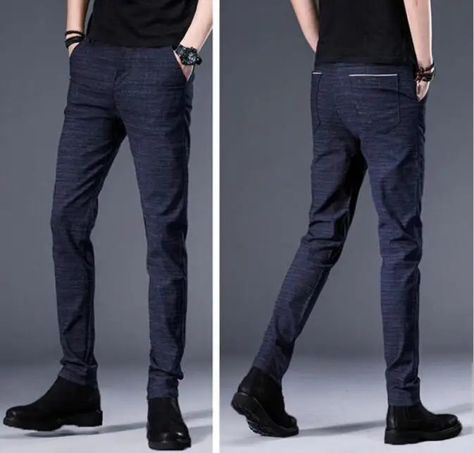2026 Black Pants Men Plaid Trousers, Spring / Autumn New Fashion Slim Pants Men Gray Stripe Slacks 28-38 Pantalones Hombre