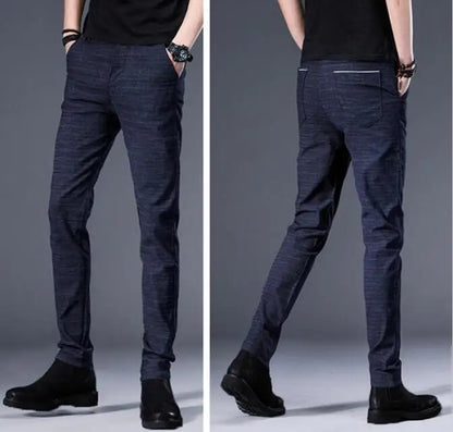 2026 Black Pants Men Plaid Trousers, Spring / Autumn New Fashion Slim Pants Men Gray Stripe Slacks 28-38 Pantalones Hombre