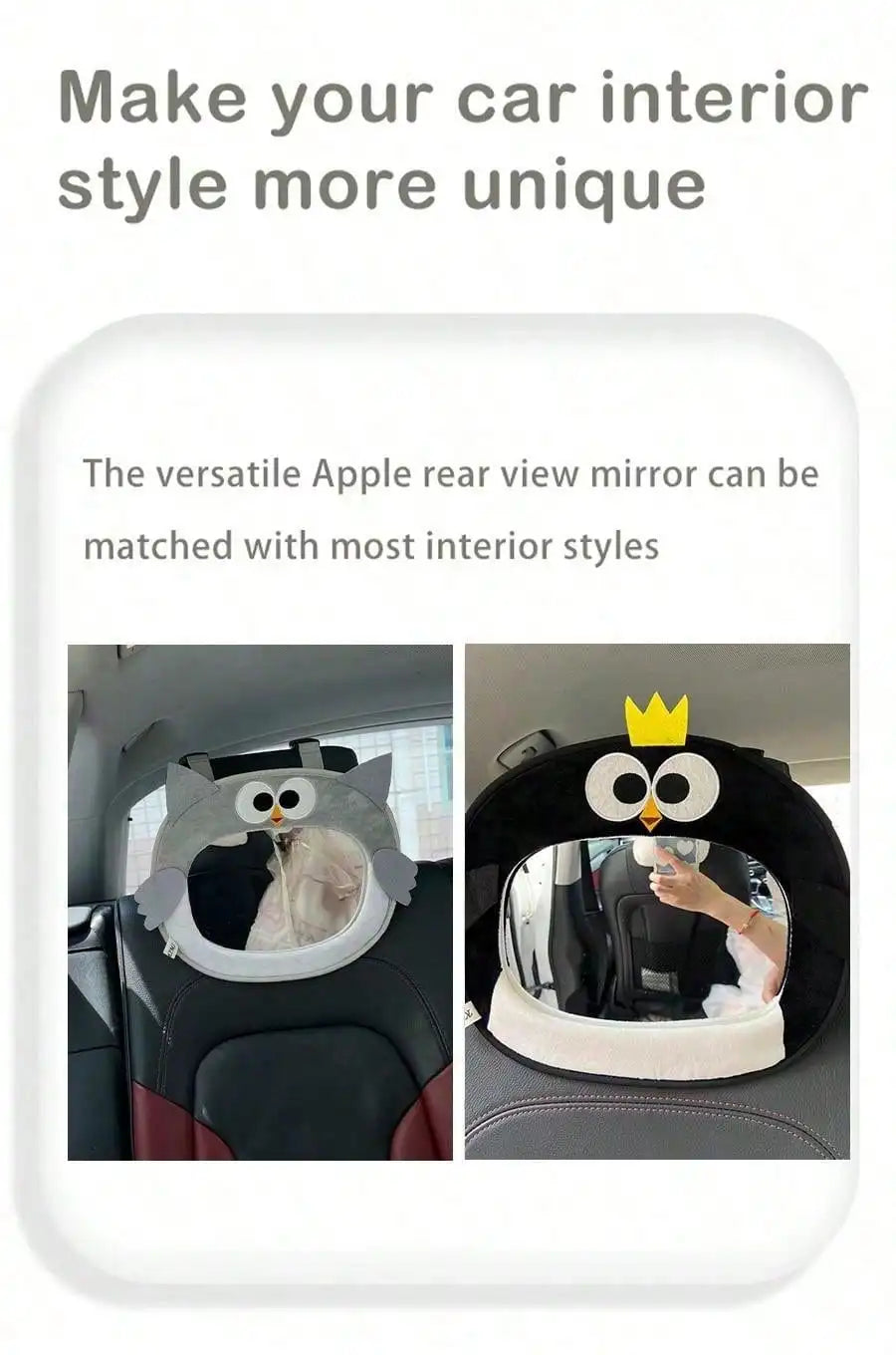 Adjustable Baby Car Rearview Mirror with Cartoon Plush Toy Multifunctional Safety Seat Interior Decoration for Cars