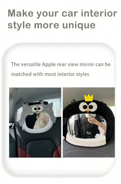 Adjustable Baby Car Rearview Mirror with Cartoon Plush Toy Multifunctional Safety Seat Interior Decoration for Cars