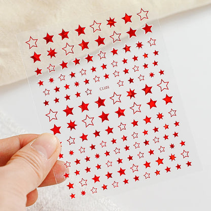 Black White Star 3D Nail Art Sticker Y2K Pentagram Self-Adhesive Decals Laser Shiny Glitters Starlight Manicure Ornaments Slider